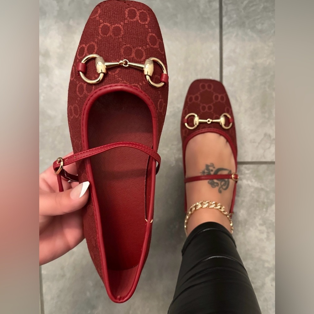 New!! Women's Burgundy Monogram Ballerina Flats